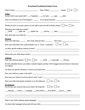 Preschool Application Form PDF