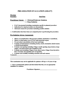 Pre Sedation Assessment Form