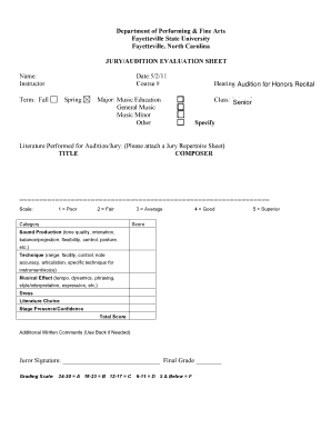 Musical Theatre Audition Evaluation Form