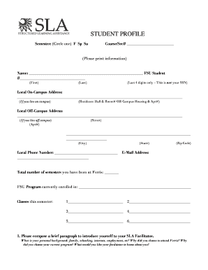 Student Profile Sample PDF  Form