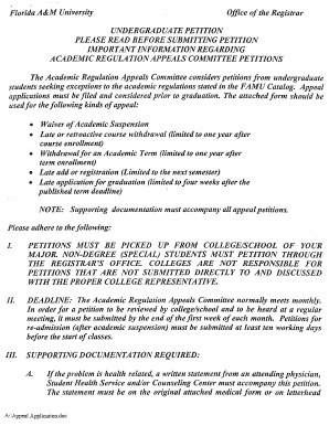 ACADEMIC REGULATIONS APPEALS COMMITTEE Famu Famu  Form