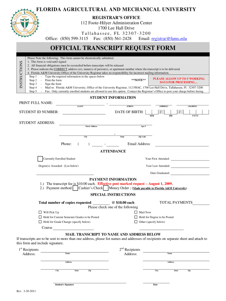 Get and Sign Famu Official Transcripts Form 