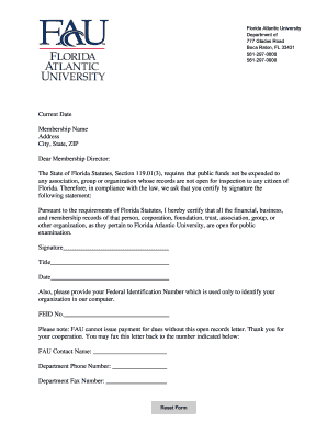 Open Records Letter Florida Atlantic University Fau  Form