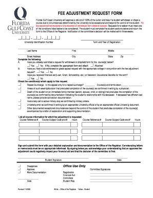 Fgcu Fee Adjustment Form