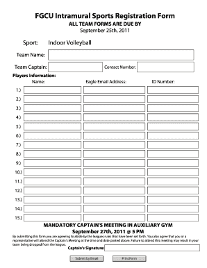 Registration Form for a Sports Team