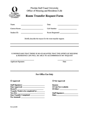 Room Transfer Request Form Florida Gulf Coast University Fgcu