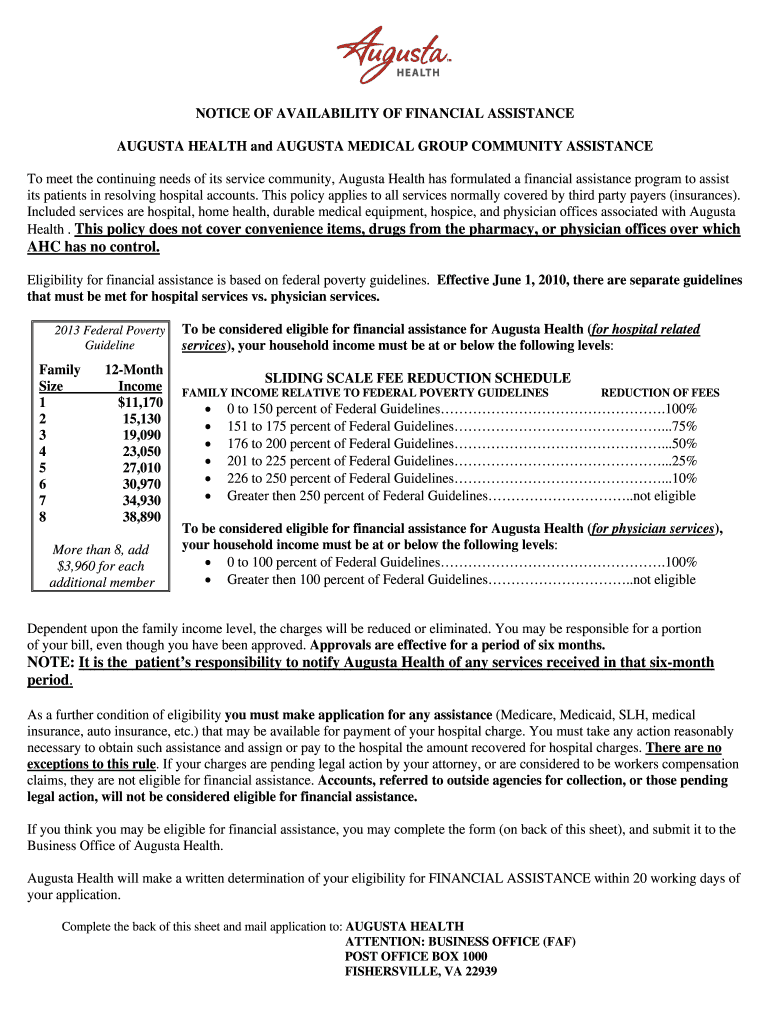 Augusta Health Financial Application  Form