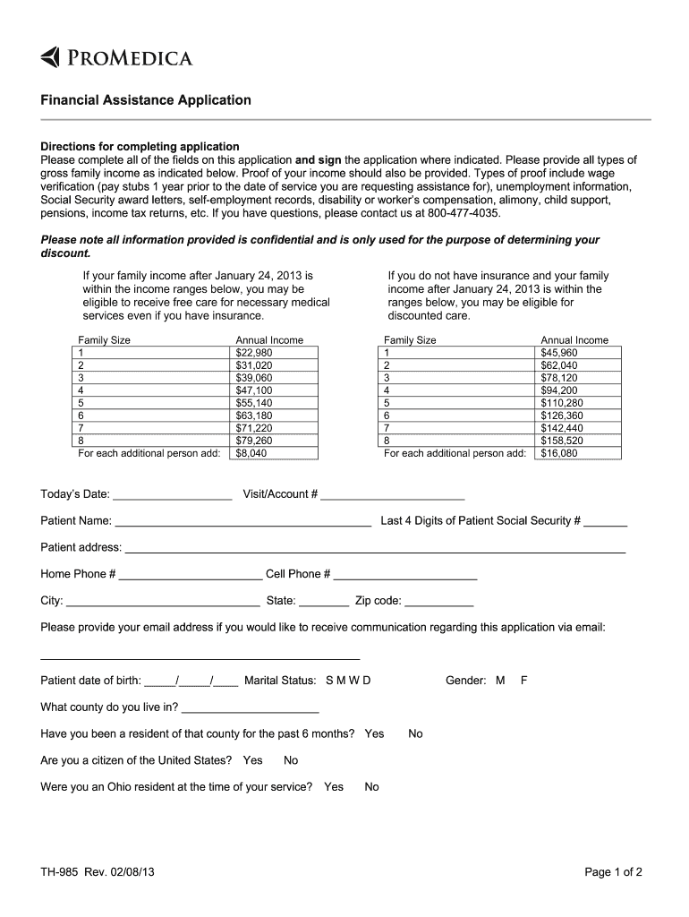  Promedia St Lukes Hospital Financial Assistance Application Form 2013