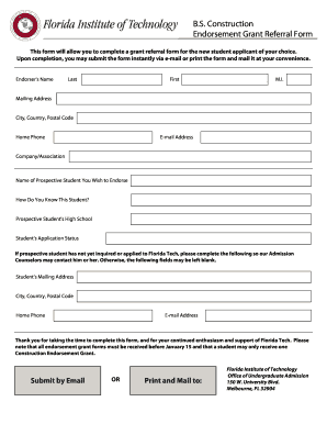 BS Construction Endorsement Grant Referral Form Florida Institute Fit