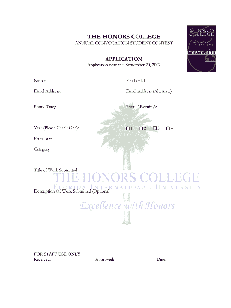 FIU Honors College Honors Convocation Form