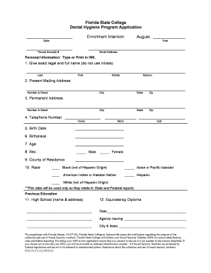 Dental Hygiene Fscj  Form