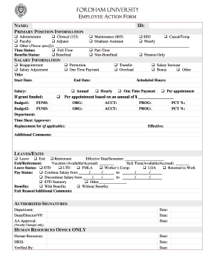 Employee Action Form Fordham University Fordham