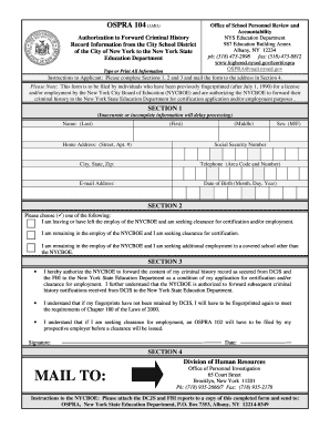  PDF Ospra104 Authorization to Forward Criminal History to Nysed Form 2007