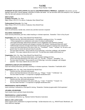 Teacher Fillable Resume Form