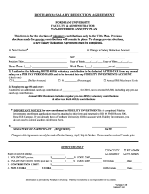 ROTH Salary Reduction Agreement Fordham Form