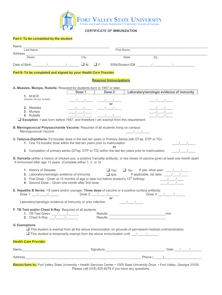 Fvsuedu Immunization Form