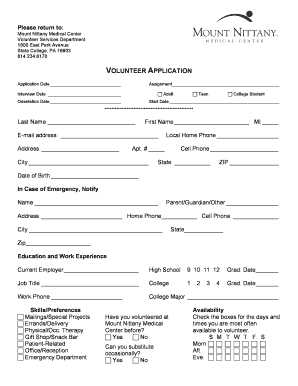 Mount Nittany Medical Center Volunteer  Form