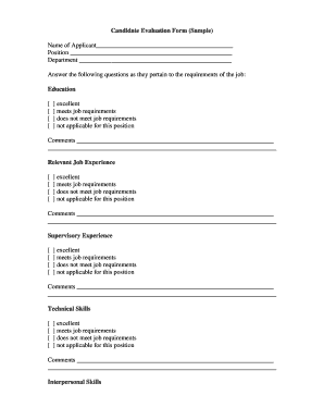 Candidate Evaluation Form Template