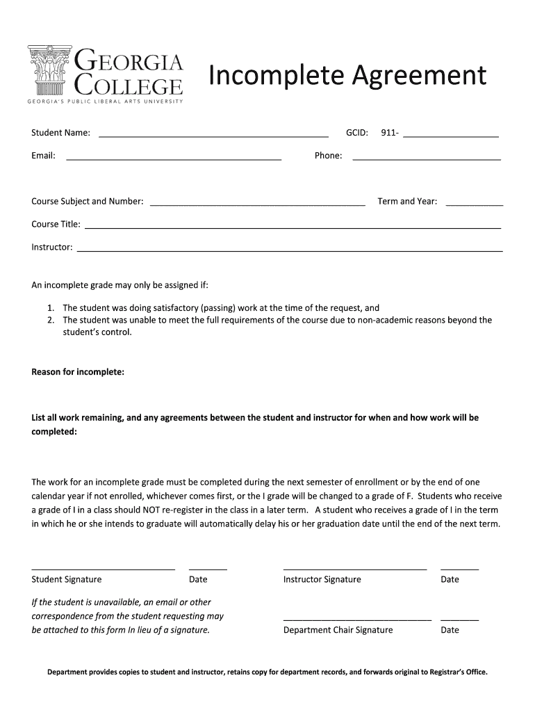 Incomplete Agreement Form