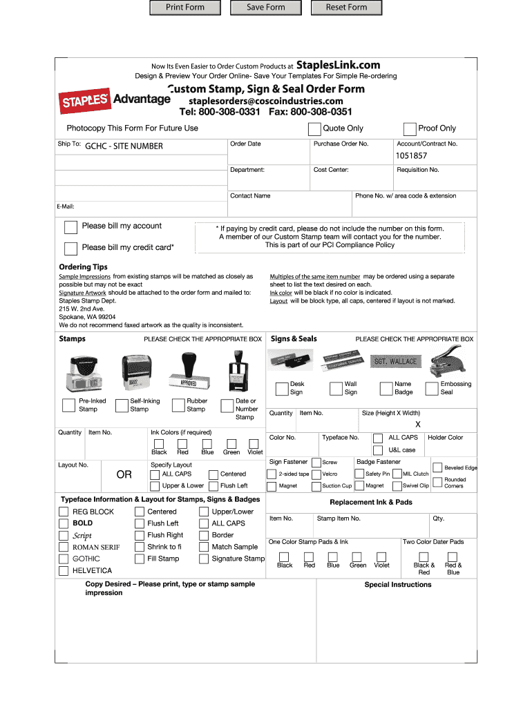 Staples Custom Stamp Order Form