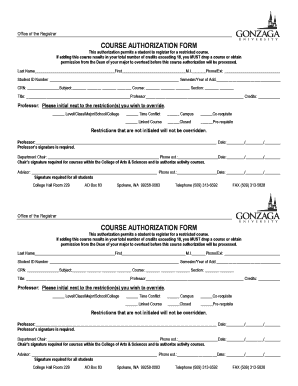 Gonzaga Authorization  Form