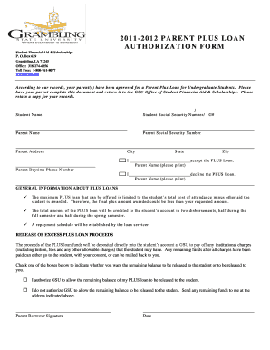 Get and Sign Grambling Parent Plus Form 2011-2022