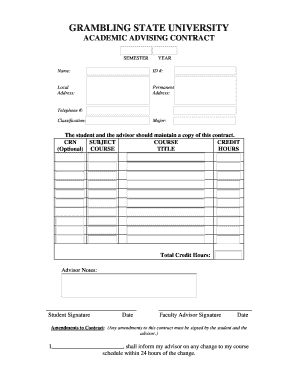 Academic Advising Contract Grambling State University Gram  Form