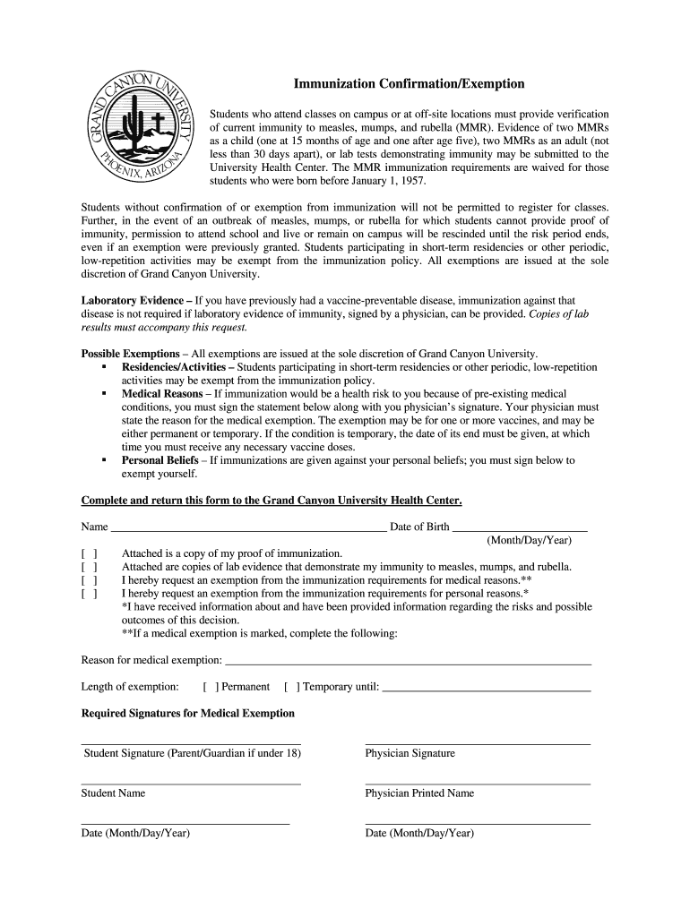 Gcu Immunization Requirements  Form