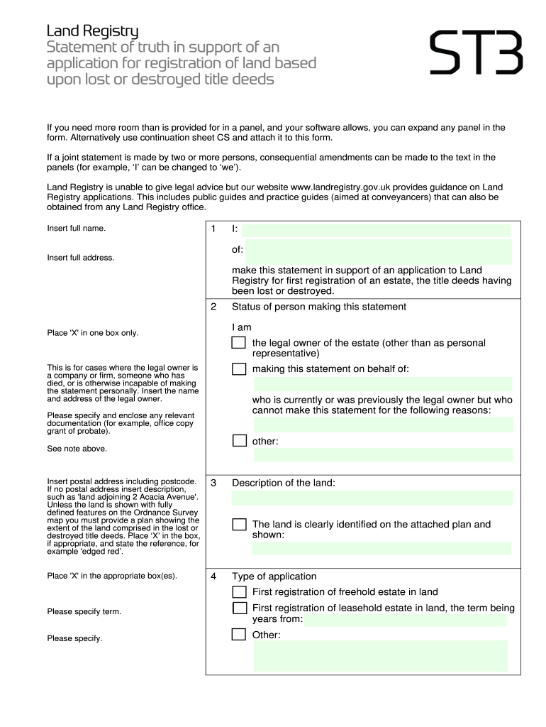 Example of Statement of Truth Land Registry  Form
