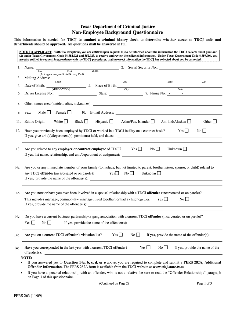  Tdcj Pers 263 Form 2009