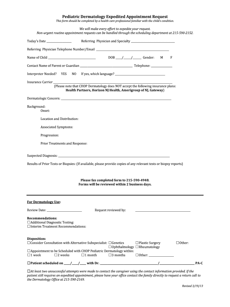 Chop Dermatology Expedited Appointment Form