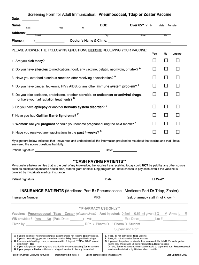  Tetanus Shot Verification Form 2013-2024