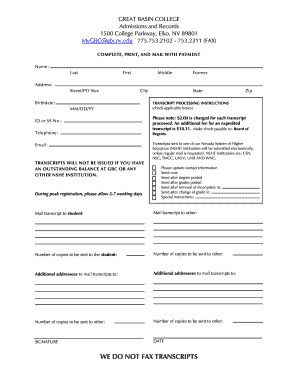 Transcript Request Form Great Basin College Gbcnv