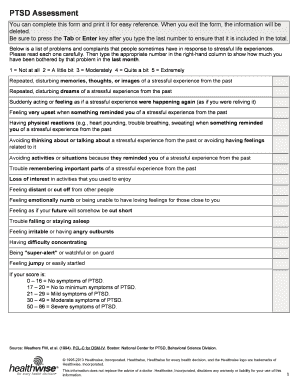 Ptsd Assessment Tool Printable  Form