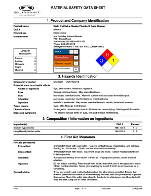 Rooto Professional Drain Opener Sds  Form