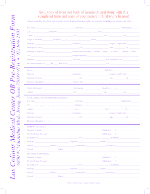 Las Colinas Medical Center Ob Pre Registration Form