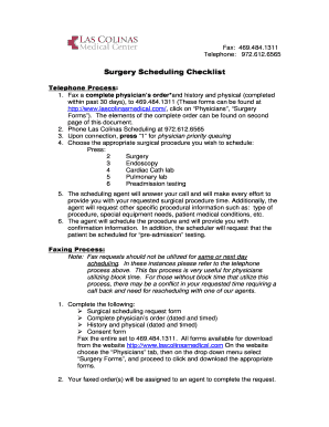 Surgery Scheduler Checklist  Form