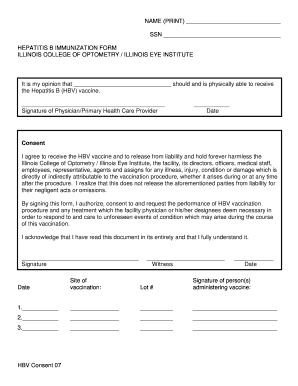 HEPATITIS B IMMUNIZATION FORM Illinois College of Optometry