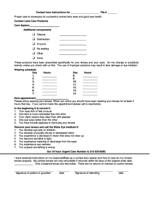 Contact Lens Care and Handling Form