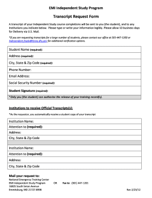 EMI Transcript Request Form Ehs Illinoisstate