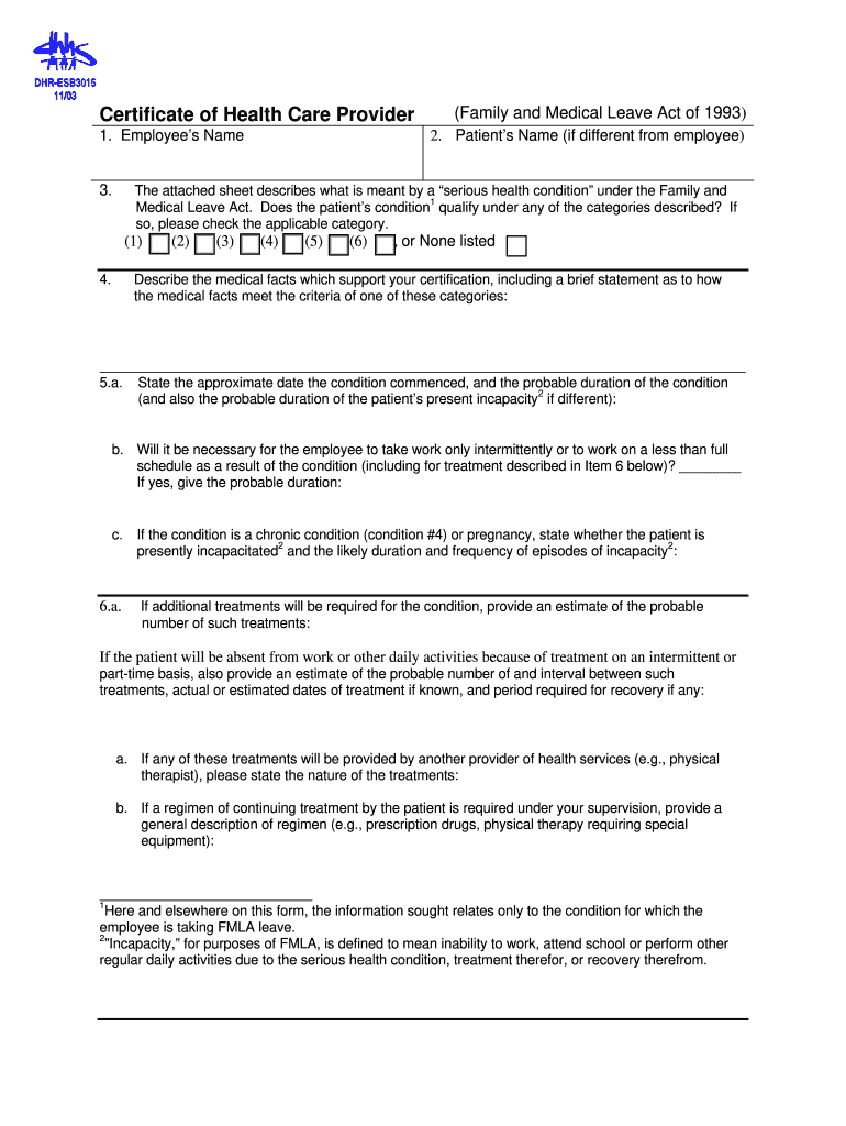 Certification of Health Care Provider Form