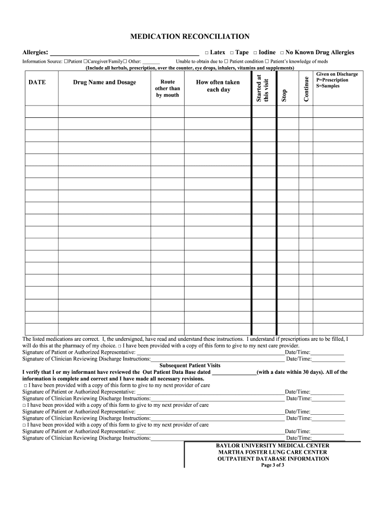 Get and Sign Printable Medication Reconciliation Form