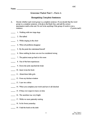 Grammar Proficiency Exam Form a