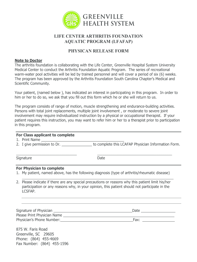 Greenville Health System Doctors Note  Form