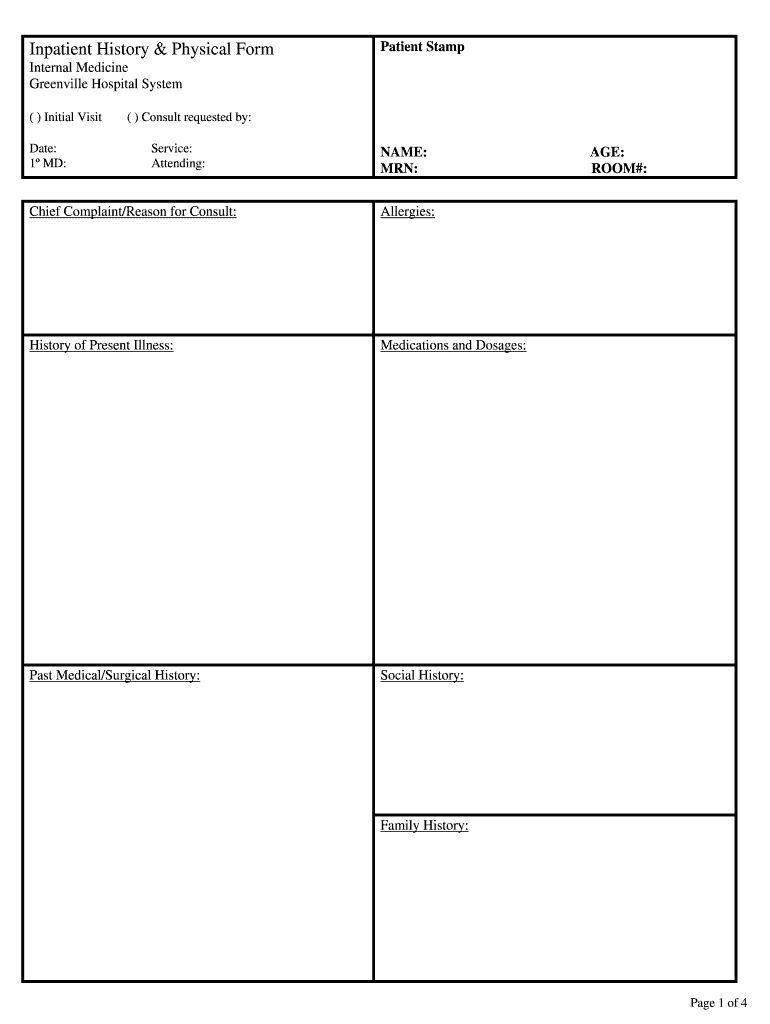 History and Physical Template  Form