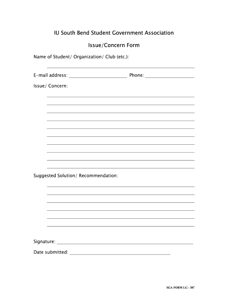 IU South Bend Student Government Association IssueConcern Form Iusb