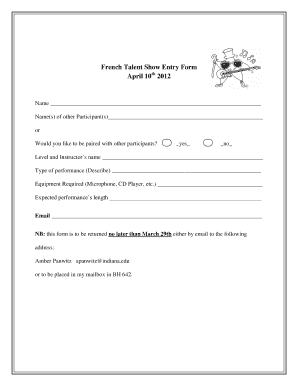 Talent Show Sign Up Sheet  Form