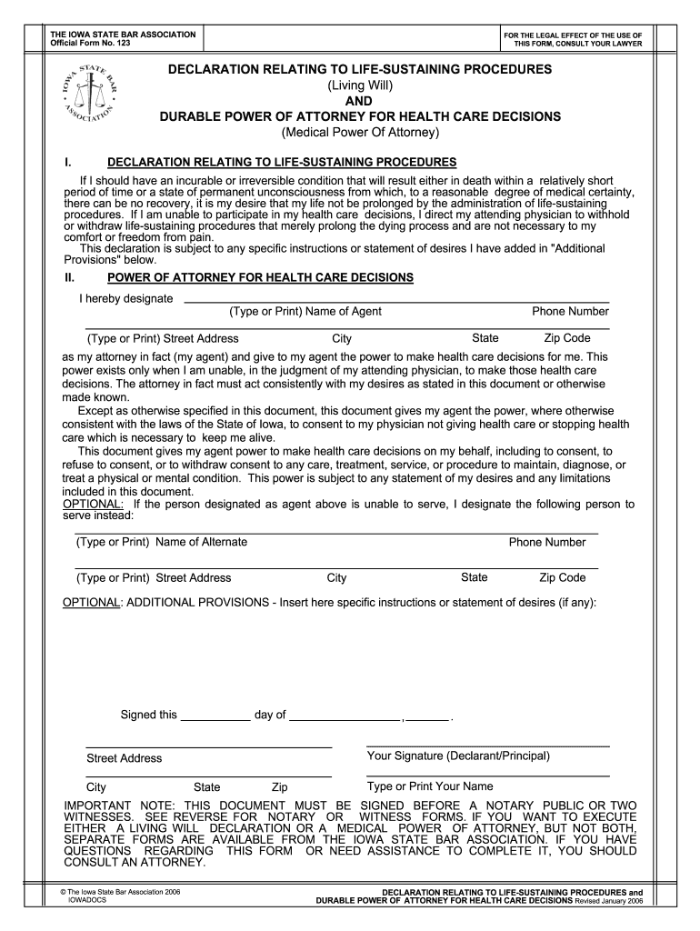  Iowa State Bar Form 123 2006