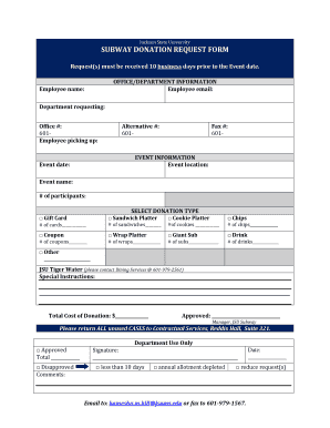 Subway Donation Request Canada  Form