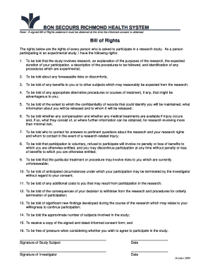 Bon Secours Bill of Rights Form
